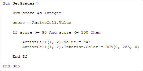 Excel VBA code to set a background colour of a cell