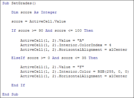 Excel VBA code setting properties of some cells