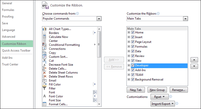 Excel 2010 and 2013 - Customize Ribbon tab