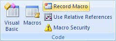 The Code panel on the Developer ribbon in Excel