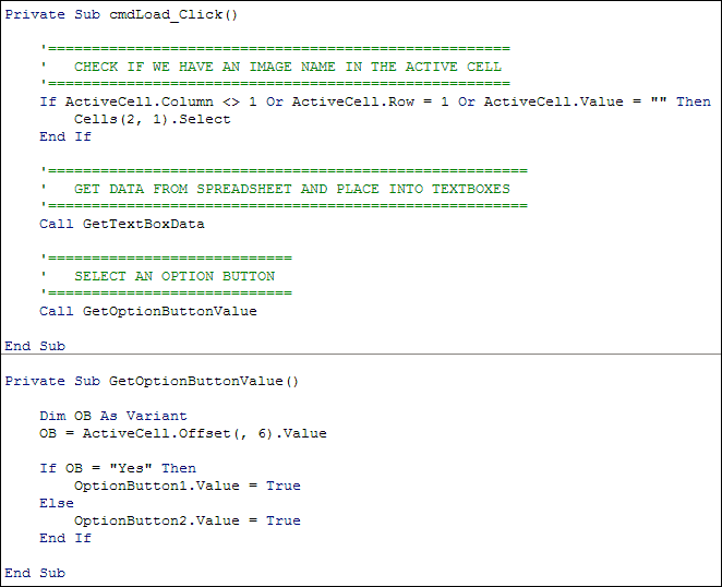 Excel VBA code for an Option Button