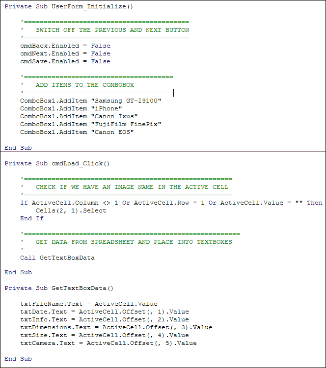 Excel VBA code to get data from a spreadsheet