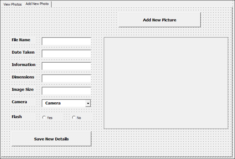 Add New Photo Tab of the VBA User Form