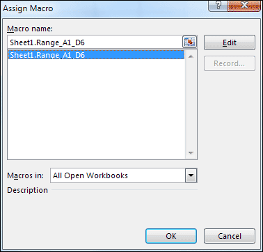 The Assign Macro dialogue box