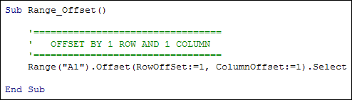 VBA code that uses the Offset property