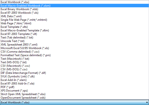 Saving a spreadsheet as a Macro-Enabled Workbook