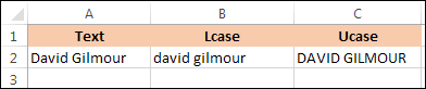 A spreadsheet with a name converted to  uppercase