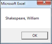 An Excel message box with a reversed name