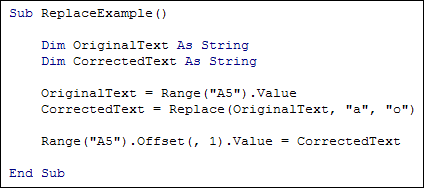Excel VBA code that uses the Replace function