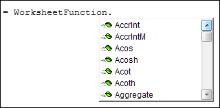 dropdown list of functions in Excel VBA