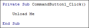 VBA code to close a user form