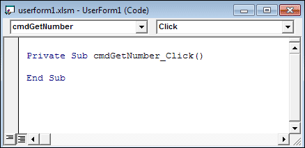 The code stub for a command button in Excel VBA