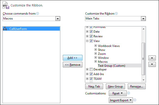 Add the Macro to the View tab