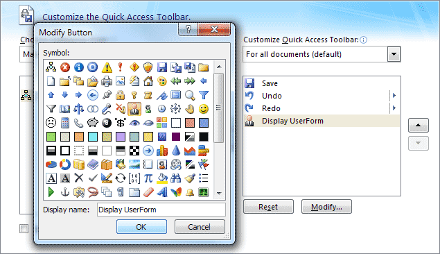 The Modify button option