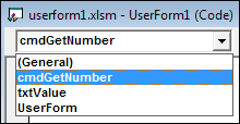 Dropdown list showing controls on the form