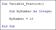 An Integer variable set up in Excel VBA