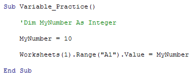 A code comment added to a Dim line