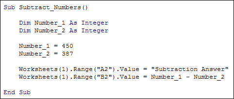 Excel VBA code to subtract numbers