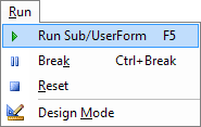 The Run menu in the Excel VBA Editor